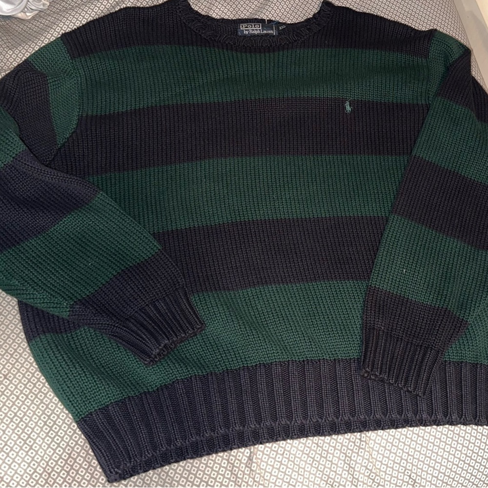 Vintage Blue and Green Striped Polo by Ralph Lauren Sweater